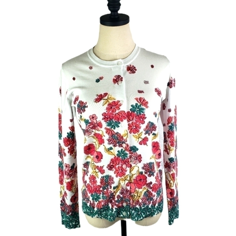 Karen Scott Long Sleeve Button Down Cardigan Floral Print Size XS